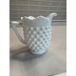 Vintage Fenton Milk Glass Hobnail Footed Crown Top Creamer #3606